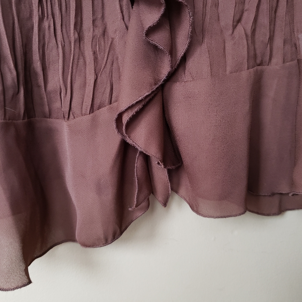 Brown Ruffled Semi-Sheer Top - Picture 4 of 5